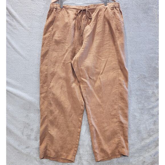 Orvis Womens Brown 100% Linen Straight Leg Pants Size XL Beach Coastal Stretch - Picture 1 of 12